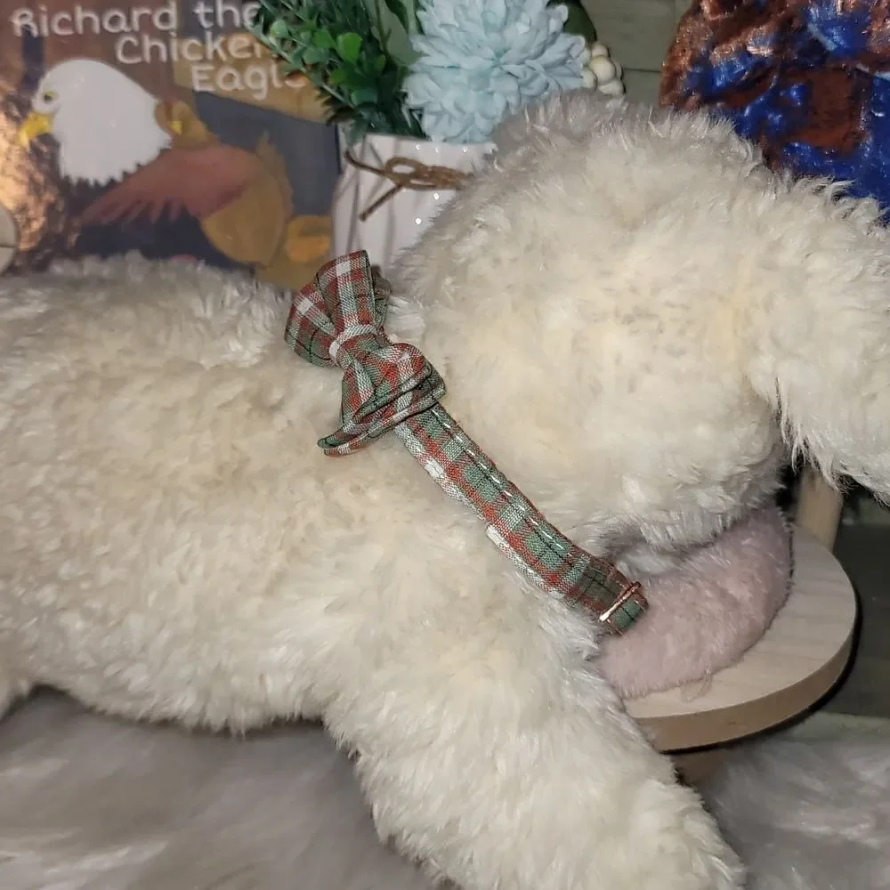 Plaid Dog Collar With Bow Small